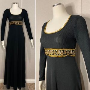 Vintage 70s black long sleeve empire waist maxi dress